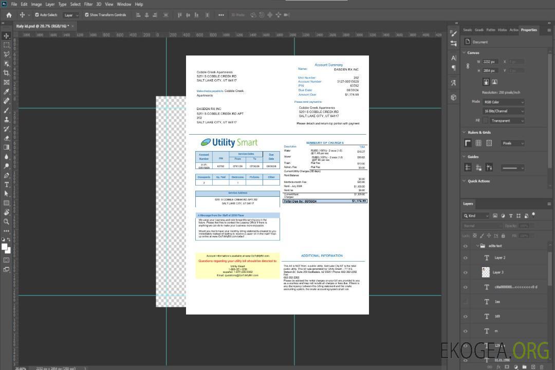 Modèle Word et PDF de facture de services publics SMART d'UTILITY DU ROYAUME-UNI template